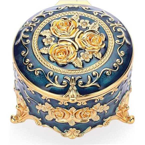 Antique Metal Jewelry Box Ring Earring Treasure Chest Case Small Trinket - Picture 8 of 8